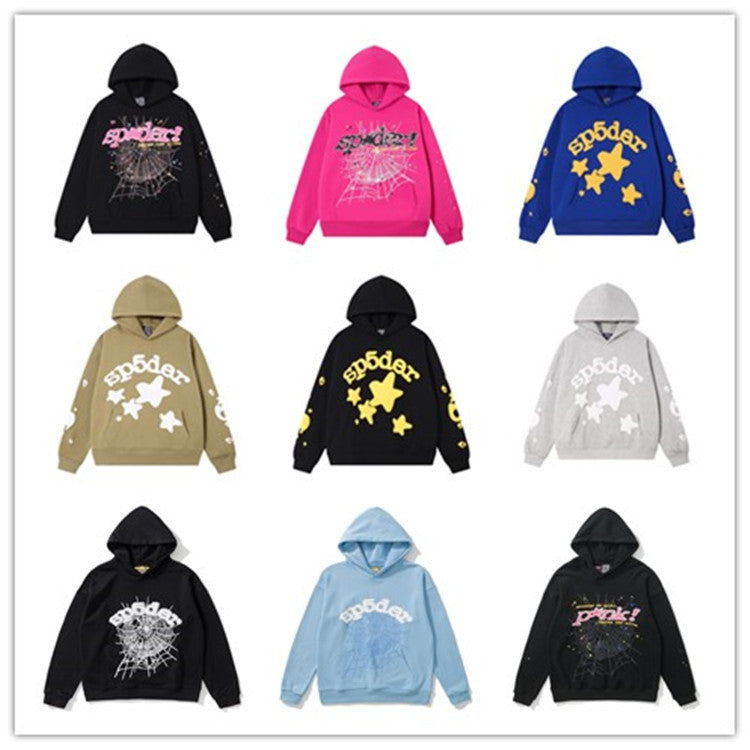 Spider Web Print Unisex Casual Hooded Fleece Sweatshirt