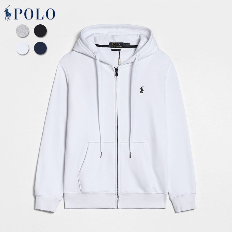 Spring And Autumn Paul Long-sleeved Sweatshirt Men&#039;s Casual Pure Cotton Pure Color Embroidered Pony Logo Zipper Pullover Cardigan Sweatshirt