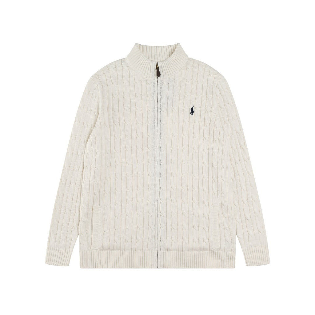 Classic Small-label Embroidery Logo Full Zipper Knitted Rope Cardigan Sweater Top Shipping