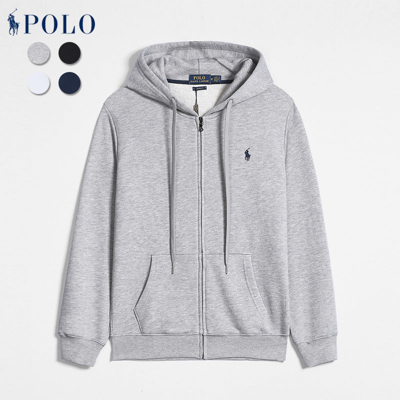 Spring And Autumn Paul Long-sleeved Sweatshirt Men&#039;s Casual Pure Cotton Pure Color Embroidered Pony Logo Zipper Pullover Cardigan Sweatshirt